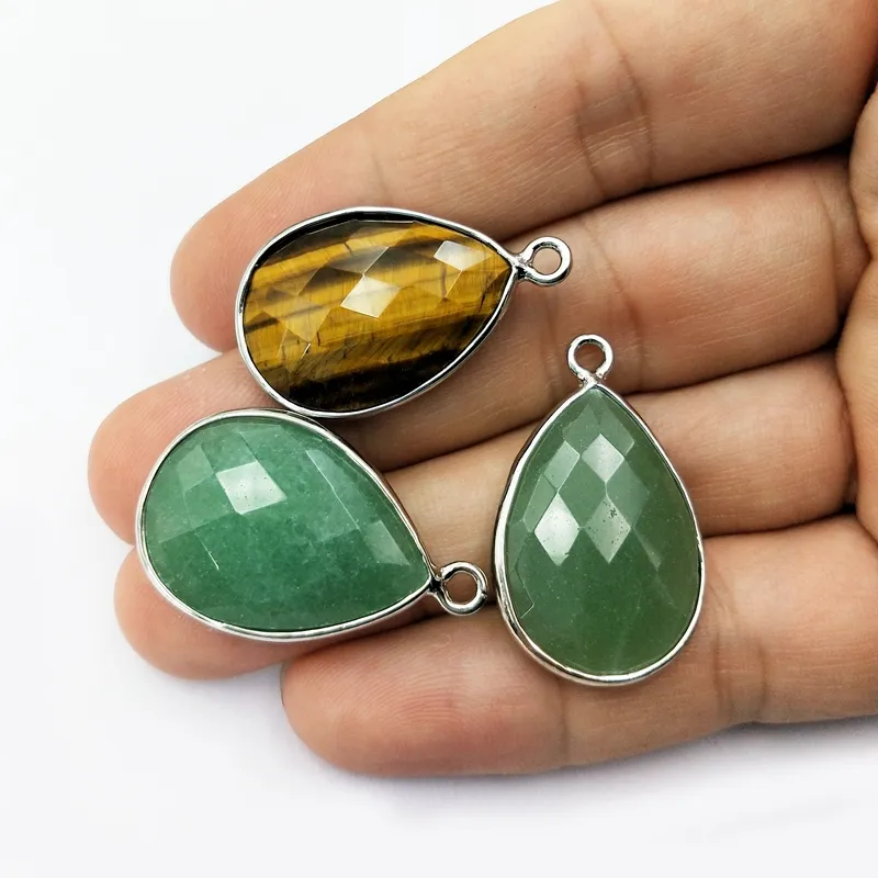 Pendentif en pierre précieuse naturelle, sous forme de goutte d'eau, jaspe vert, avec cadran en argent, accessoire de mode pour jeunes filles, offre spéciale