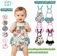 Romper Bayi Perempuan Berkualitas Tinggi Motif Sapi Barat Bahan Serat Bambu Kerah Halter Hiasan Ruffle Model Bodysuit Satu Potong Gaya Pakaian Renang Musim Panas