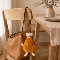 Porte-clés mini pendentif sac à dos en peluche mignon et écologique, motif hamburger, frites et pain, léger et tendance