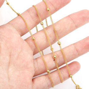 Cadena de acero inoxidable chapada en oro de 18k con cuentas en rollo para la fabricación de joyas 10M H1259 - Product Image 2