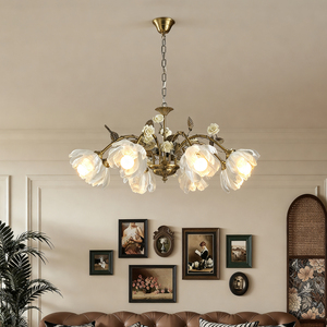 Petal Chandelier French Style Brass Gold <b>Round</b> E27 <b>LED</b> <b>Ceiling</b> <b>Light</b> For Living Room Decor - Product Image 1