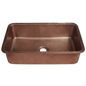 Évier de cuisine artisanal en cuivre à poser sous plan, cuve simple rectangulaire, finition mate sable perlé, design moderne, facile à nettoyer - Product Image 4