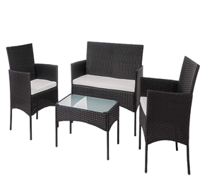Divano da Giardino Portatile in Stile Contemporaneo, 4 Posti, in Vimini e <span class=keywords><strong>Rattan</strong></span> con Telaio in Ferro, Ecologico, Durevole e Confortevole - Product Image 1