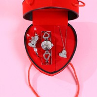 Ensemble de bijoux montre en quartz et strass Wisteria, boucles d'oreilles, collier, bague, coffret cadeau cœur d'amour, cadeau pour la Saint-Valentin, cadeau d'anniversaire