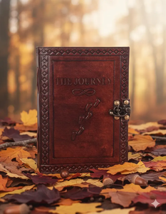 Embossed Leather Journal “The Journey” Vintage <b>Notebook</b> with Antique Lock, Handmade Deckle Edge <b>Diary</b> <b>Notebook</b> - Product Image 2