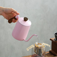 Brasseur à main de café rose en acier inoxydable 304 avec couvercle manche en bois massif manche en bois 600ml cafetière