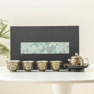 Cao cấp bạc Mười Ngàn Dặm núi sông văn hóa du lịch quà tặng Trà Bộ Ánh sáng sang trọng pha trà với hai ly - Product Image 4