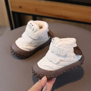 Winter Baby Vier Seizoenen Zachte Zolen Platte Peuter Schoenen Warme Fluwelen Katoen PU Bovenwerk Antislip 01-2-3-jarige Kinderen Baotou - Product Image 4