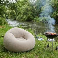Fauteuil Gonflable OEM Design Boule Ronde Gris Clair en Tissu Floqué Ergonomique Portable