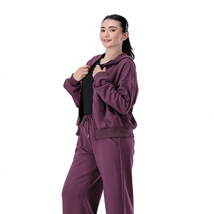 Ensemble de sweat-shirts à capuche pour femmes en coton et bambou tricoté respirant, vêtements d'automne avec poches, coupe régulière, couleur unie - Product Image 3