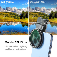 Filtre d'objectif d'appareil photo CPL à clipser de 52 mm, filtre polarisant grand angle pour la photographie sur smartphone iPhone, Android, Samsung