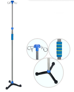 Mobilier d'hôpital personnalisé en acier inoxydable poteau de transfusion sanguine amovible réglable support de perfusion goutte à goutte IV avec 5 roues de frein - Product Image 1