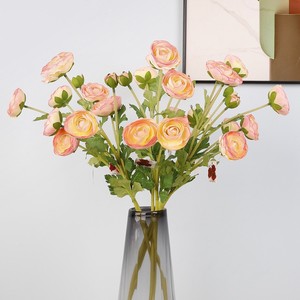 Fleurs artificielles de lotus superposées à 5 têtes, rose à bords orange, en plastique et soie PU, pour décoration de mariage et de maison - Product Image 1