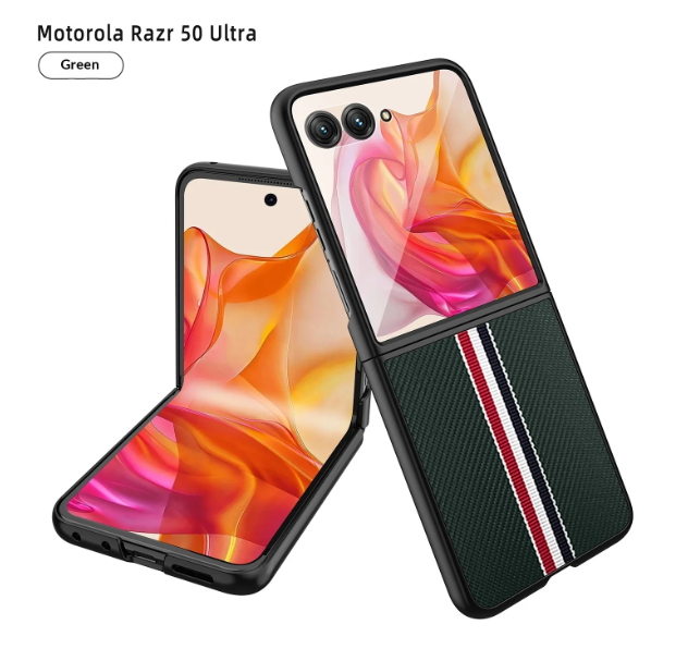 For Motorola Razr 50 Ultra Case [Grid Texture Canvas] Slim Protective Cover with Stripe Accent Anti-Slip Shockproof Design
