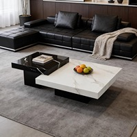 Table basse moderne minimaliste de luxe en pierre frittée écologique, aspect marbre, avec base en métal, pour salon