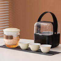 Service à thé portable en céramique, minimaliste, pour voyage, avec filtre, 1 pot, 3 tasses, infuseur à thé à préparation rapide, étui de transport de luxe, cadeau