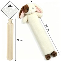 Sac à eau chaude long en caoutchouc doux et pelucheux de 2 L en forme de lapin avec housse en polaire et flanelle