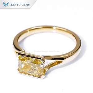 Tianyu Gems Radiant Cut Vivid Yellow Moissanite Diamond 14k Yellow Gold Ring - Product Image 2