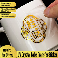 Étiquettes de transfert UV DTF 3D personnalisées pour tasses et bouteilles, autocollants métalliques à transfert à froid avec logo gaufré en feuille d'or, résistants à l'eau