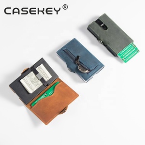 Tarjetero de Cuero Genuino con Protección RFID para Hombre, Tarjetero Delgado de Aluminio para Tarjetas de Crédito e Identificación, Mini Cartera Multifuncional - Product Image 4
