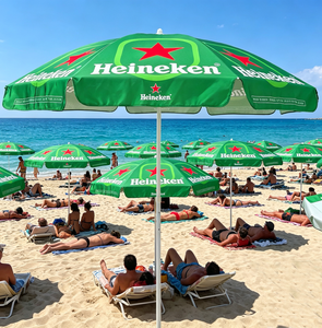 Parasol de plage <span class=keywords><strong>Heineken</strong></span> 2M avec poteau en <span class=keywords><strong>aluminium</strong></span> résistant au vent et antirouille, baleines en fibre de verre - Product Image 2