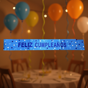 Écharpe d'anniversaire bleue à pois « Party Love » avec lettres bleues imprimées numériquement en plastique – Décoration de fête élégante – Lot de 12 pièces - Product Image 3