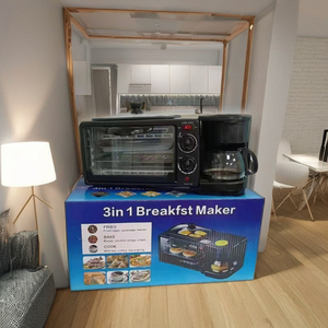 Mini-four multifonctionnel 3-en-1 en acier inoxydable pour le petit-déjeuner Café Gaufre <span class=keywords><strong>Pain</strong></span> Cuisine électrique Maison Poêle à frire Verre - Product Image 4