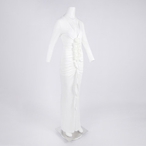 Abiti <span class=keywords><strong>Casual</strong></span> da Donna con Scollo a V, Vestito Floreale 3D Drappeggiato e Plissettato, Elegante Abito da Sera per Occasioni Formali - Product Image 2
