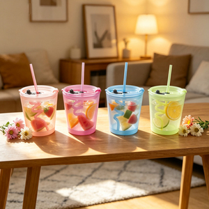 Vaso de Vidrio Ecológico YS de 350 ml con Tapa y Pajita, Diseño de Oso y Estrella, Apto para Microondas, Duradero y Portátil, para Niños - Product Image 2
