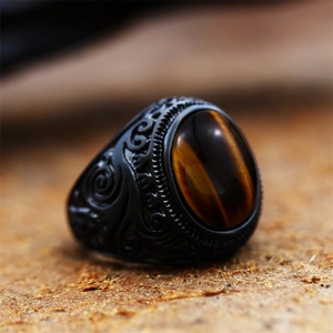 Nordic Vintage Round Black <b>Ring</b> Jewelry Stainless Steel Gemstone <b>Rings</b> <b>Men</b> - Product Image 6