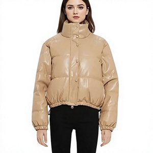 Women's <b>Cropped</b> Quilted <b>Puffer</b> <b>Jacket</b> Winter Faux Leather Padded Parka Coat - Product Image 1