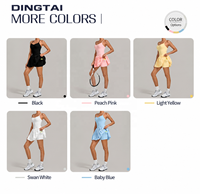 Robe de golf et de tennis sans manches à bretelles croisées, ourlet bouffant, col en V, effet deux pièces avec short intégré et poche latérale pour femme