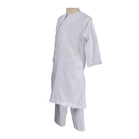 Qamis blanc uni pour garçons, style Oman, thobe pour enfants avec pantalon, polyester durable, anti-rétrécissement, tailles 30-52 pour enfants musulmans