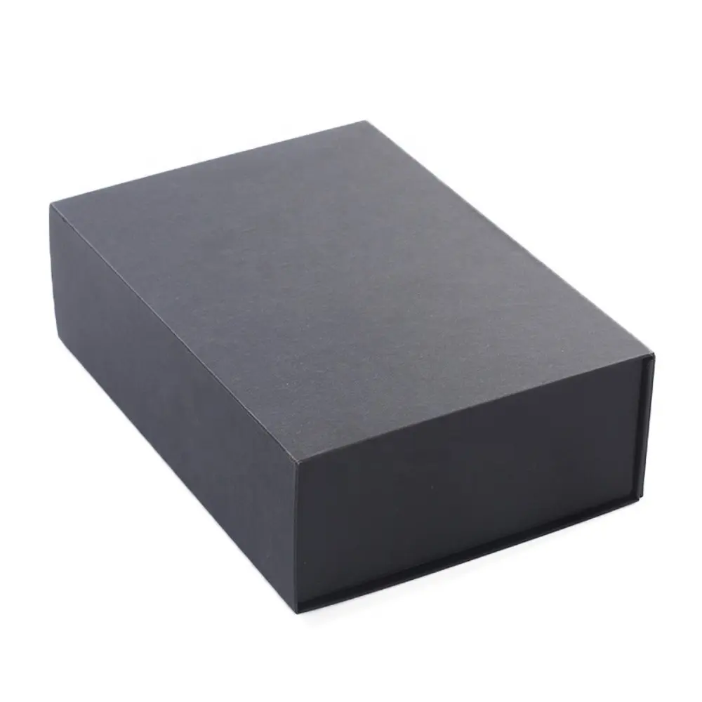 Kotak hadiah mewah karton lipat kotak hadiah magnetis Flip kaku bentuk buku hitam