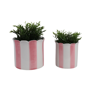Vasi in Ceramica con Bordo Smerlato a Righe, Decorativi per Interni ed Esterni, per Giardino e Casa - Product Image 2