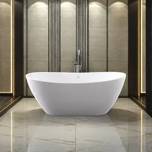 Bak mandi batu buatan berdiri bebas, bak mandi batu komposit putih bak mandi villa permukaan padat bak mandi batu oval hotel