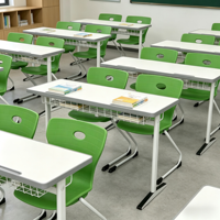 Unité d'étude scolaire ergonomique à structure métallique pour deux élèves, mobilier durable et écologique pour salle de classe, maison ou bureau