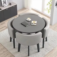 Modernes Ausziehbares Klappbares 4-Sitzer Esszimmer-Set Schwarzer Karton Spiegel Metall MDF-Platte Metallgestell Restaurant Heim Möbel Apartment