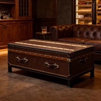 Table Basse de Rangement en Cuir Véritable Huilé Style Médiéval, Meuble Haut de Gamme pour Bar à Cigares et KTV, Aucun Assemblage Requis