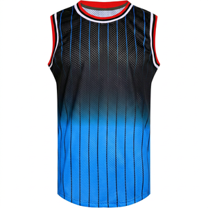 Maillot de basketball sans manches pour homme, personnalisable (équipe/marque), dégradé bleu-noir, en maille respirante, col ras du cou, vêtement de sport - Product Image 1
