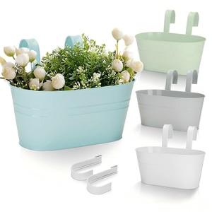 Pot de fleurs suspendu amovible en fer durable pour extérieur, panier de jardinage pour clôture, support de balcon, conteneur de plantes pour décoration de cour - Product Image 6
