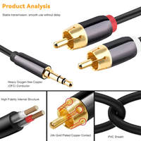Câble de haute qualité 3.5 MM à 2Rca prise stéréo cuivre plaqué or 24k 1 1.5 2 3 5 mètres câble Audio de voiture Rca