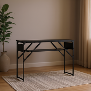 Tavolo Console in Legno Ingegnerizzato Nero 41.3x11.8x29.5 con Ripiano e Base a Treppiede, Arredamento Moderno Minimalista per Soggiorno - Product Image 2