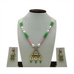 Elegant Multicolor <b>Beaded</b> Pearl Necklace <b>Set</b> with Gold Tone Pendant and Matching Drop Earrings for Wedding and Festive Wear - Product Image 1