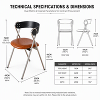 Chaise de salle à manger moderne zzl avec dossier en bois, assise en cuir ciré et structure en tube métallique