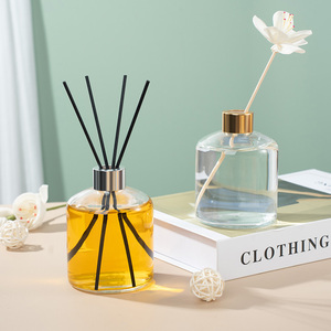 Difusor de Aroma para el Hogar, Botella Redonda de Vidrio Vací<span class=keywords><strong>a</strong></span> de 300 ml para Aceites Esenciales, con Tapa de Madera y Varillas - Product Image 2