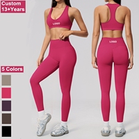 Vêtements de sport actifs pour femme : Ensemble 2 pièces sans couture (legging et brassière de yoga) pour l'entraînement et le gym
