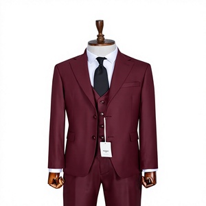 Costume d'affaires pour homme en mélange de laine bordeaux, simple boutonnage, col à revers, style britannique, infroissable, coupe classique - Product Image 1