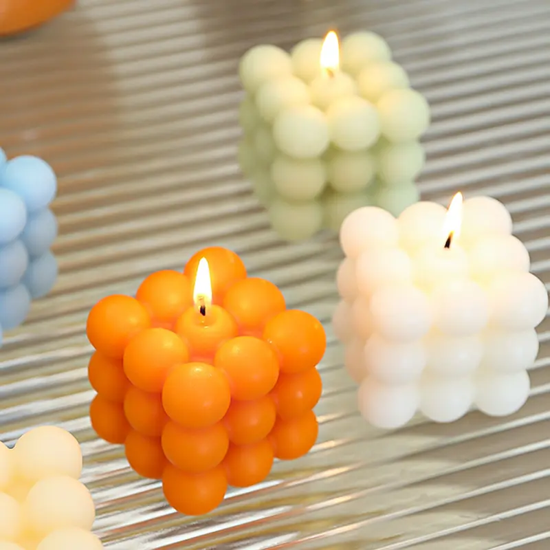 Small Gift Handmade Private Label Wax Yellow Candy Color Rubik's Cube Soy Scent Candle