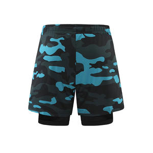 Erkek antrenman kıyafeti Camo desen yaz koşu şort kordonlu ve fermuar cepler ile hızlı kuru 2 in 1 spor salonu egzersiz şortu - Product Image 3